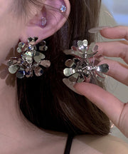 Boho Silk Copper Overgild Floral Stud Earrings
