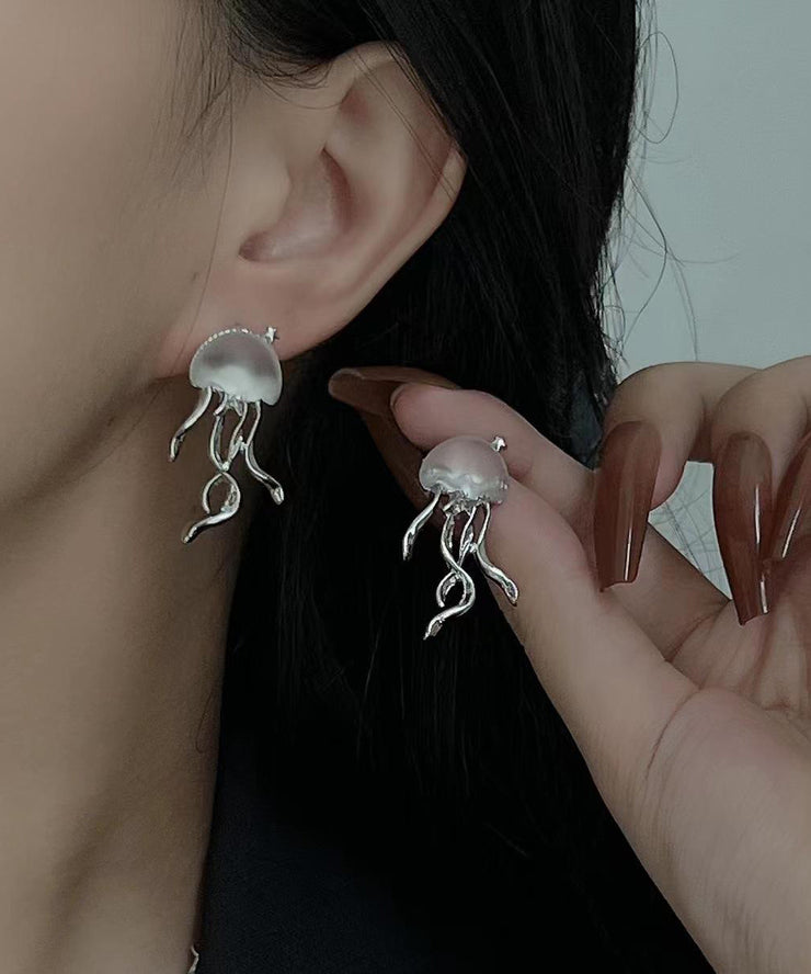 Boho Silk Copper Resin Jellyfish Stud Earrings