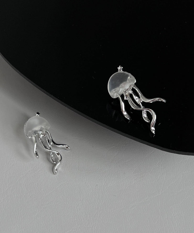Boho Silk Copper Resin Jellyfish Stud Earrings