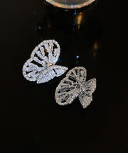 Boho Silk Copper Zircon Hollow Out Butterfly Stud Earrings