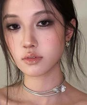 Boho Silk Stainless Steel Double-Layer Rose Choker