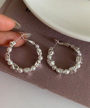 Boho Silk Sterling Silver Alloy Pearl Hoop Earrings