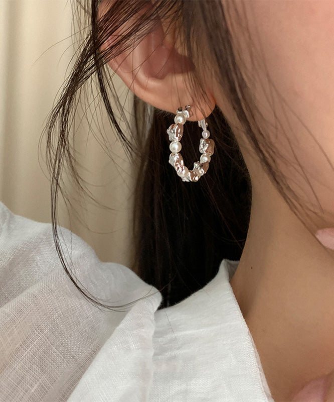 Boho Silk Sterling Silver Alloy Pearl Hoop Earrings