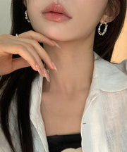 Boho Silk Sterling Silver Alloy Pearl Hoop Earrings
