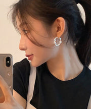 Boho Silk Sterling Silver Alloy Pearl Hoop Earrings