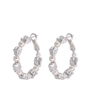 Boho Silk Sterling Silver Alloy Pearl Hoop Earrings