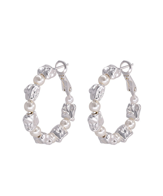 Boho Silk Sterling Silver Alloy Pearl Hoop Earrings