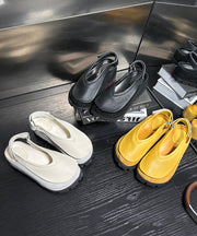 Boho Splicing Platform Flats Yellow Cowhide Leather