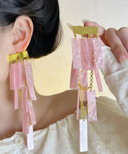 Boho White Alloy Acrylic Tassel Drop Earrings