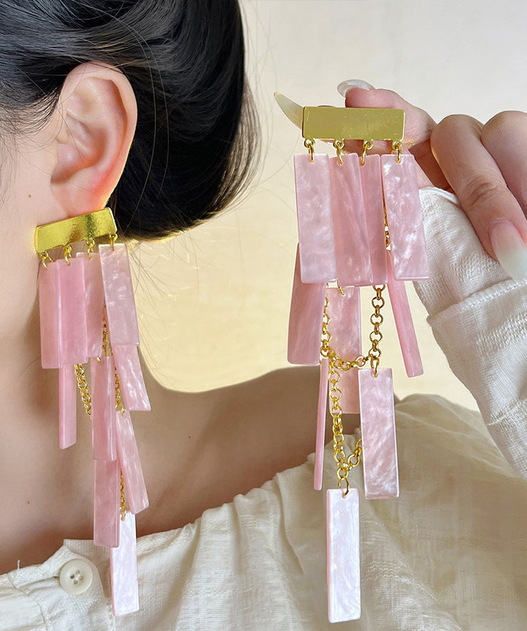 Boho White Alloy Acrylic Tassel Drop Earrings