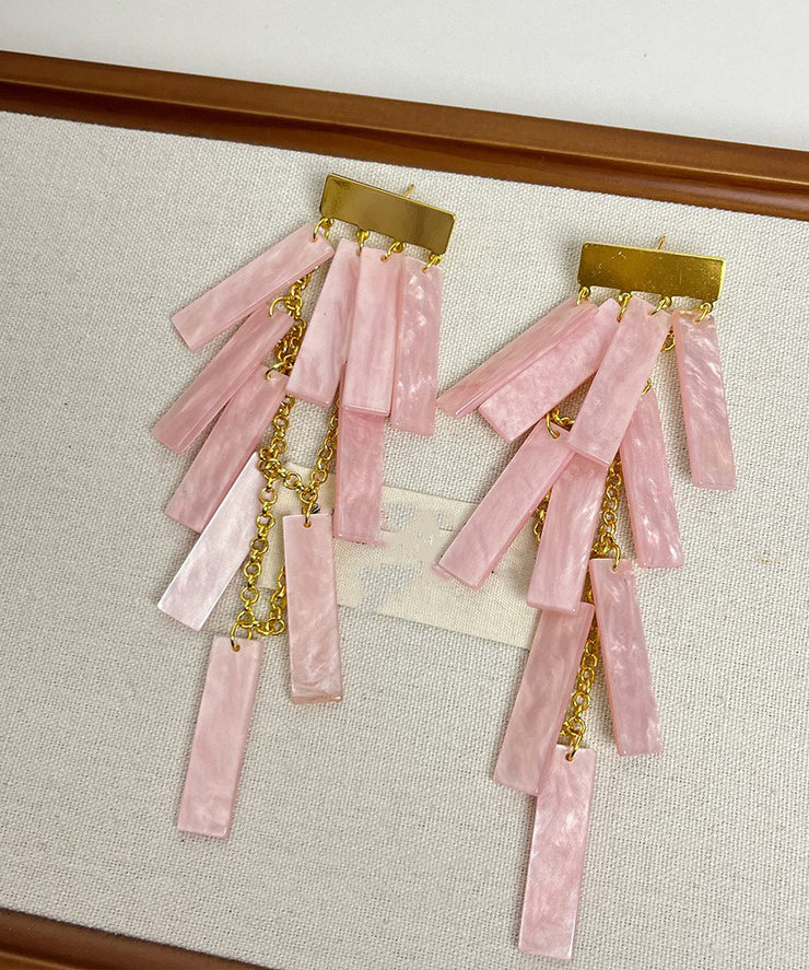 Boho White Alloy Acrylic Tassel Drop Earrings