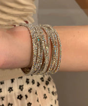 Boho White Alloy Zircon Layered Bangle Two-Piece Set