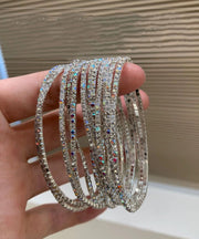 Boho White Alloy Zircon Layered Bangle Two-Piece Set