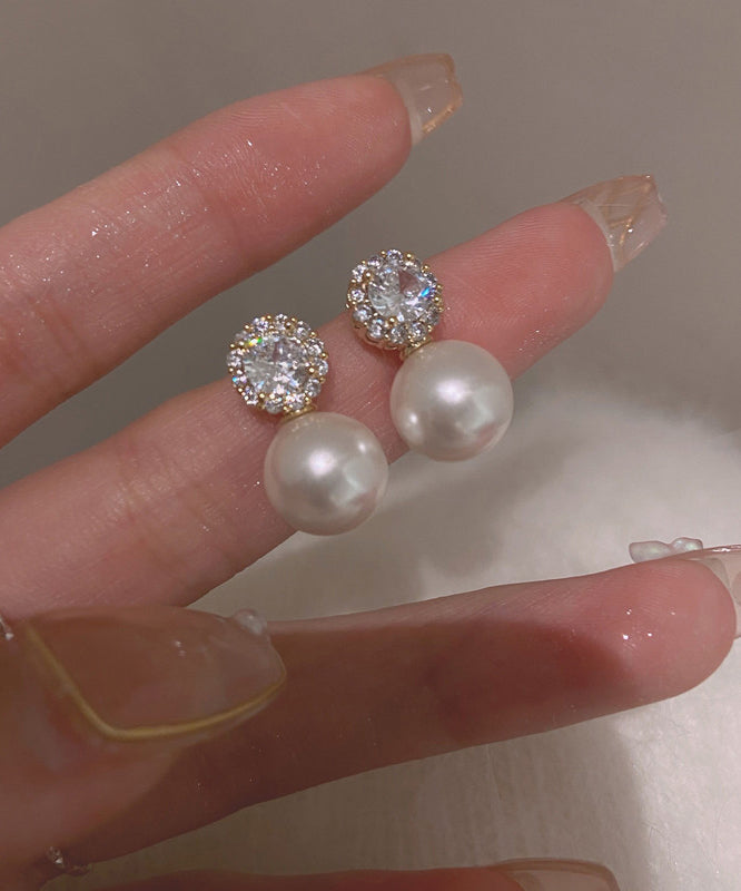 Boho White Alloy Zircon Pearl Stud Earrings