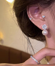 Boho White Alloy Zircon Pearl Stud Earrings
