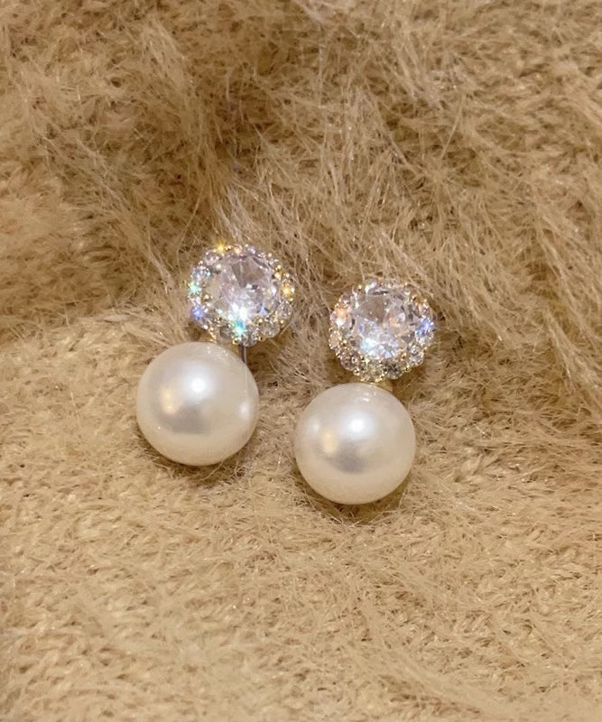 Boho White Alloy Zircon Pearl Stud Earrings