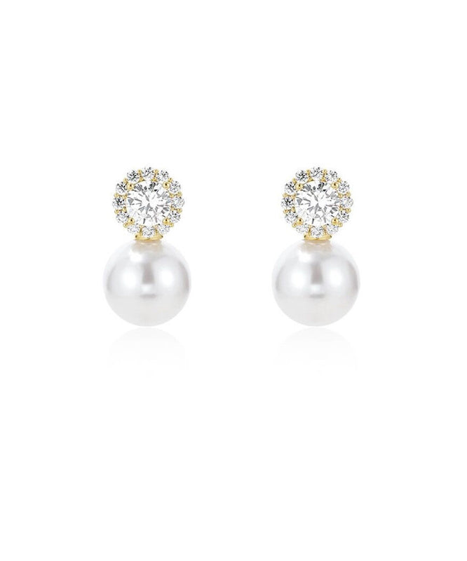 Boho White Alloy Zircon Pearl Stud Earrings
