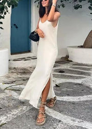 Boho White Backless Side Open Cotton Beach Dresses Summer