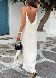 Boho White Backless Side Open Cotton Beach Dresses Summer