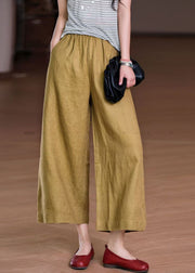 Boho White Elastic Waist Pockets Linen Wide Leg Pants Summer