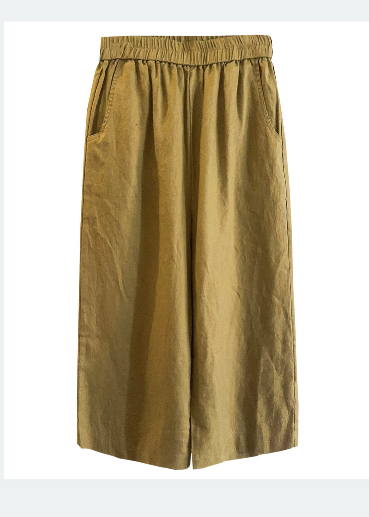 Boho White Elastic Waist Pockets Linen Wide Leg Pants Summer
