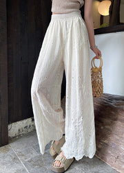 Boho White Embroidered Hollow Out Cotton Pants Summer