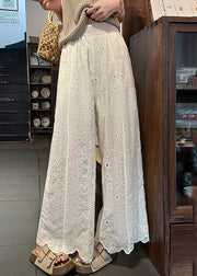 Boho White Embroidered Hollow Out Cotton Pants Summer