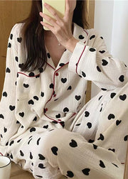 Boho White Oversized Love Print Cotton Womens Pajama Sets Fall