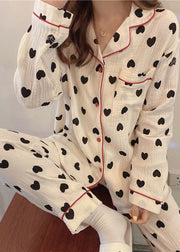 Boho White Oversized Love Print Cotton Womens Pajama Sets Fall