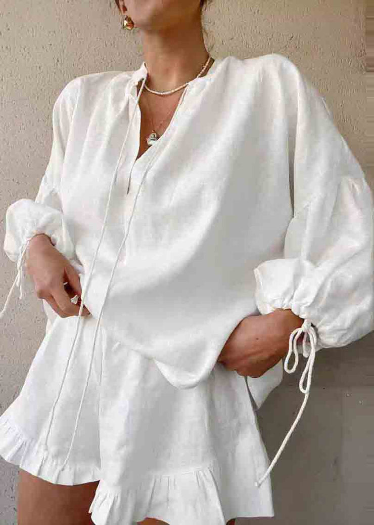 Boho White Oversized Ruffled Cotton Women Sets 2 Pieces Summer