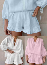 Boho White Oversized Ruffled Cotton Women Sets 2 Pieces Summer
