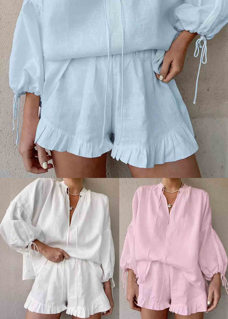 Boho White Oversized Ruffled Cotton Women Sets 2 Pieces Summer