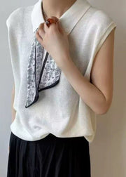 Boho White Peter Pan Collar Scarves Knit Shirt Top Summer