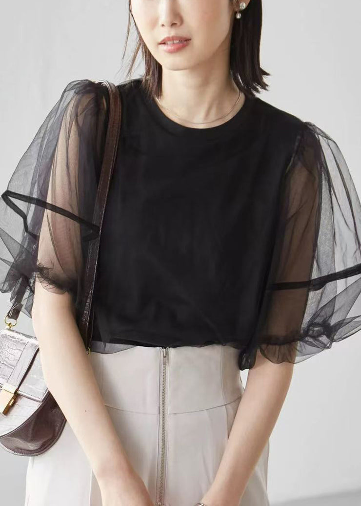 Boho White Puff Sleeve Patchwork Tulle Tanks Summer