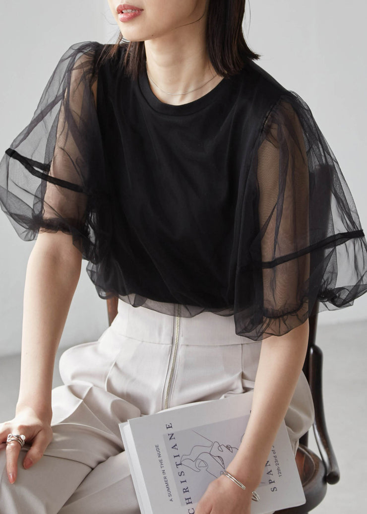 Boho White Puff Sleeve Patchwork Tulle Tanks Summer