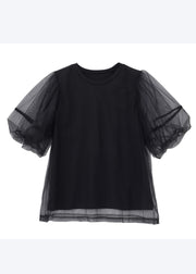 Boho White Puff Sleeve Patchwork Tulle Tanks Summer