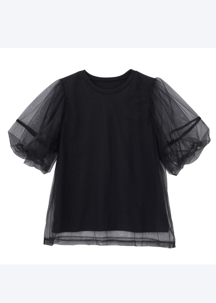 Boho White Puff Sleeve Patchwork Tulle Tanks Summer