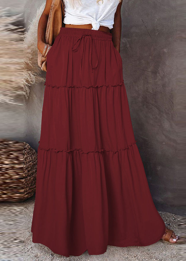 Boho White Ruffled Patchwork Elastic Waist Maxi Skirts Summer