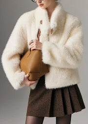 Boho White Stand Collar Patchwork Warm Faux Fox Fur Jacket Winter