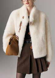 Boho White Stand Collar Patchwork Warm Faux Fox Fur Jacket Winter