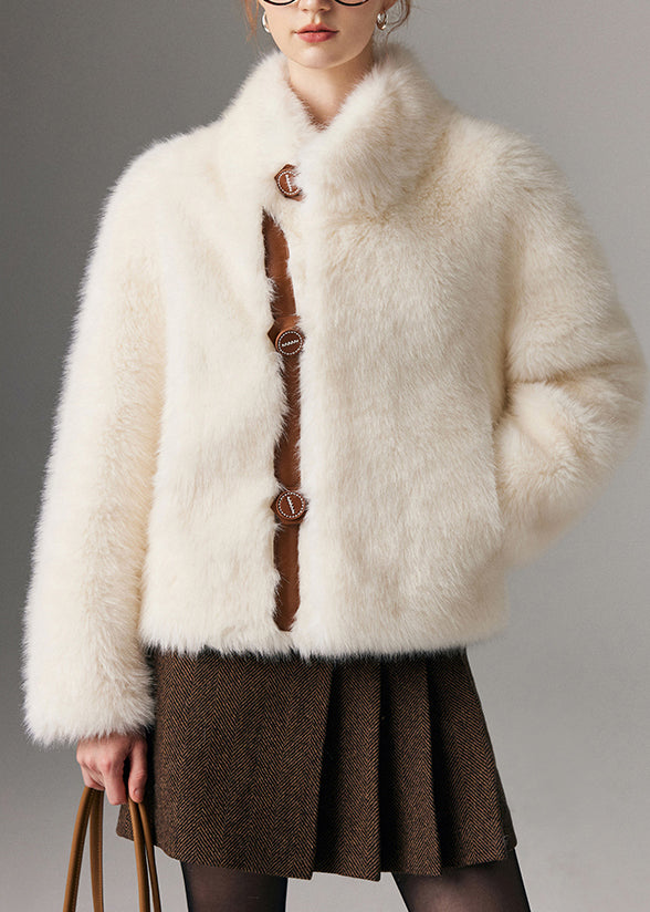 Boho White Stand Collar Patchwork Warm Faux Fox Fur Jacket Winter