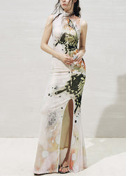 Boho White Stand Collar Print Tulle Two Pieces Set Sleeveless