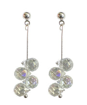 Boho White Sterling Silver Glass Tassel Drop Earrings