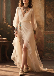 Boho White Tasseled Exra Large Hem Tulle Party Dress Summer