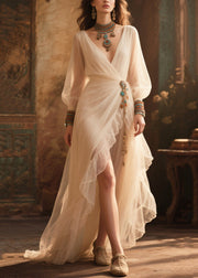 Boho White Tasseled Exra Large Hem Tulle Party Dress Summer