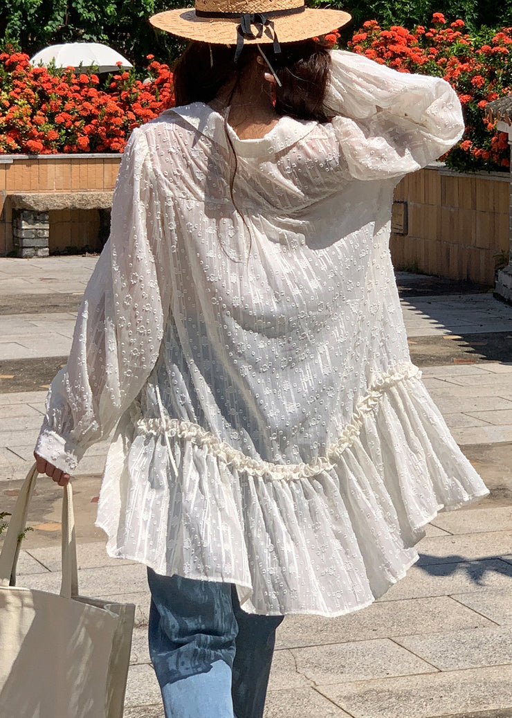 Boho White V Neck Ruffled Cotton Mini Dresses Fall