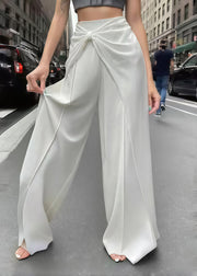 Boho White Wrinkled Draping Chiffon Wide Leg Pants Summer