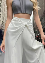Boho White Wrinkled Draping Chiffon Wide Leg Pants Summer