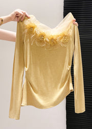 Boho Yellow Floral Decorated Side Open Cotton Tops Fall