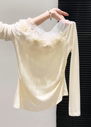 Boho Yellow Floral Decorated Side Open Cotton Tops Fall